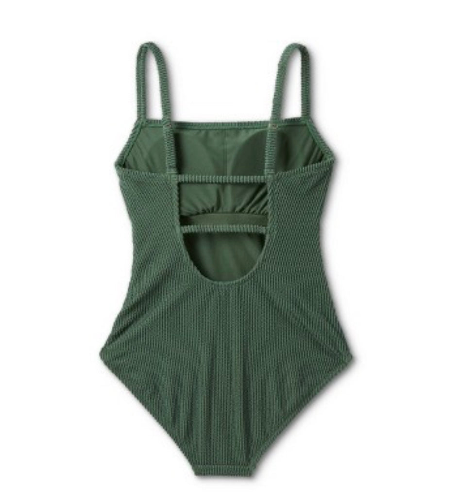 Women's Pucker Textured Square Neck High Coverage One Piece Swimsuit - Kona Sol™ Dark Green XL
