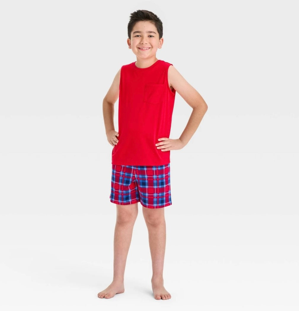 Boys' 2pc Plaid Tank Top and Pajama Set - Cat & Jack™ Red L
