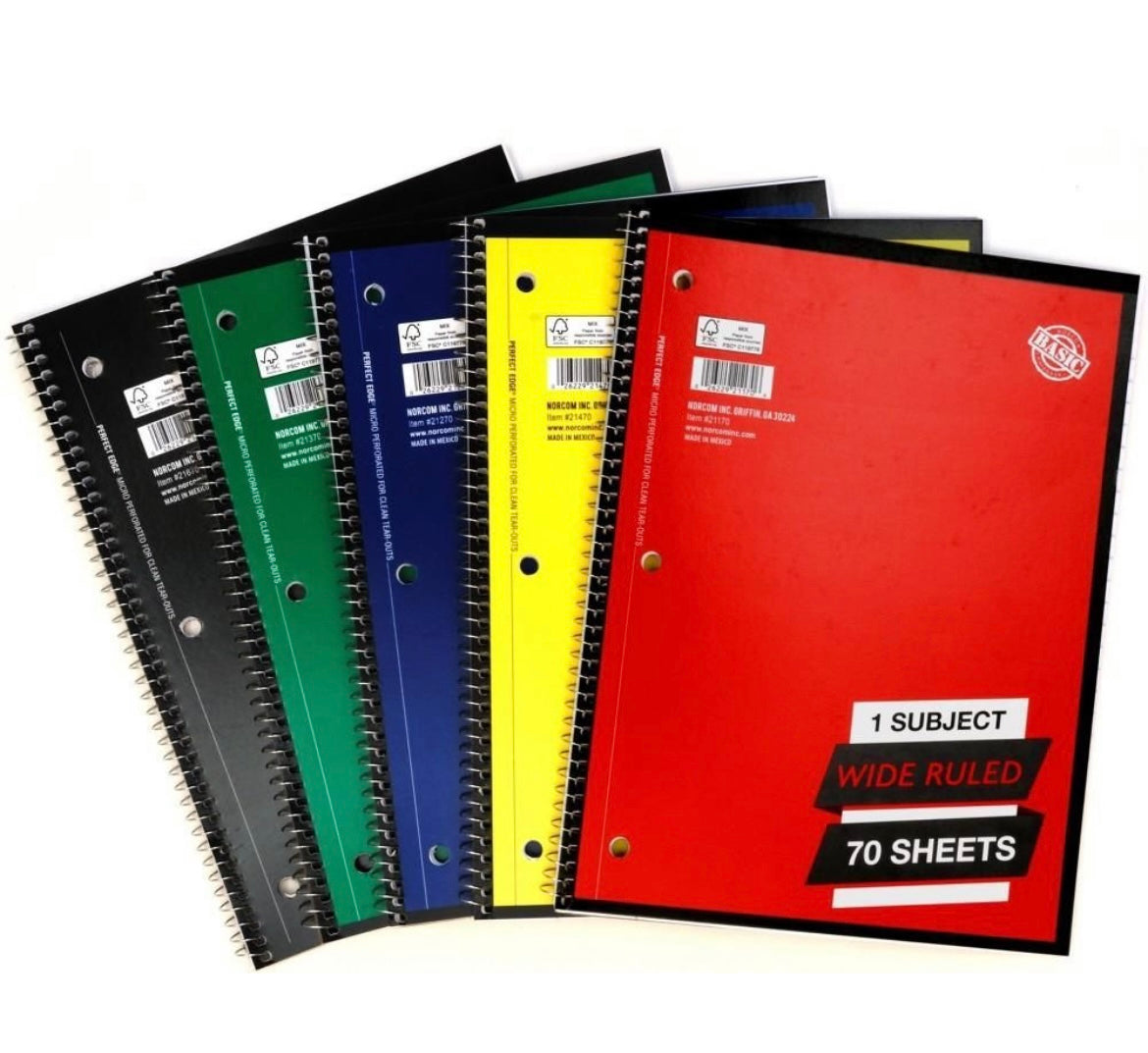 Top Flight Standard 1 Subject Wide Rule 70 Sheet Widebound Notebook