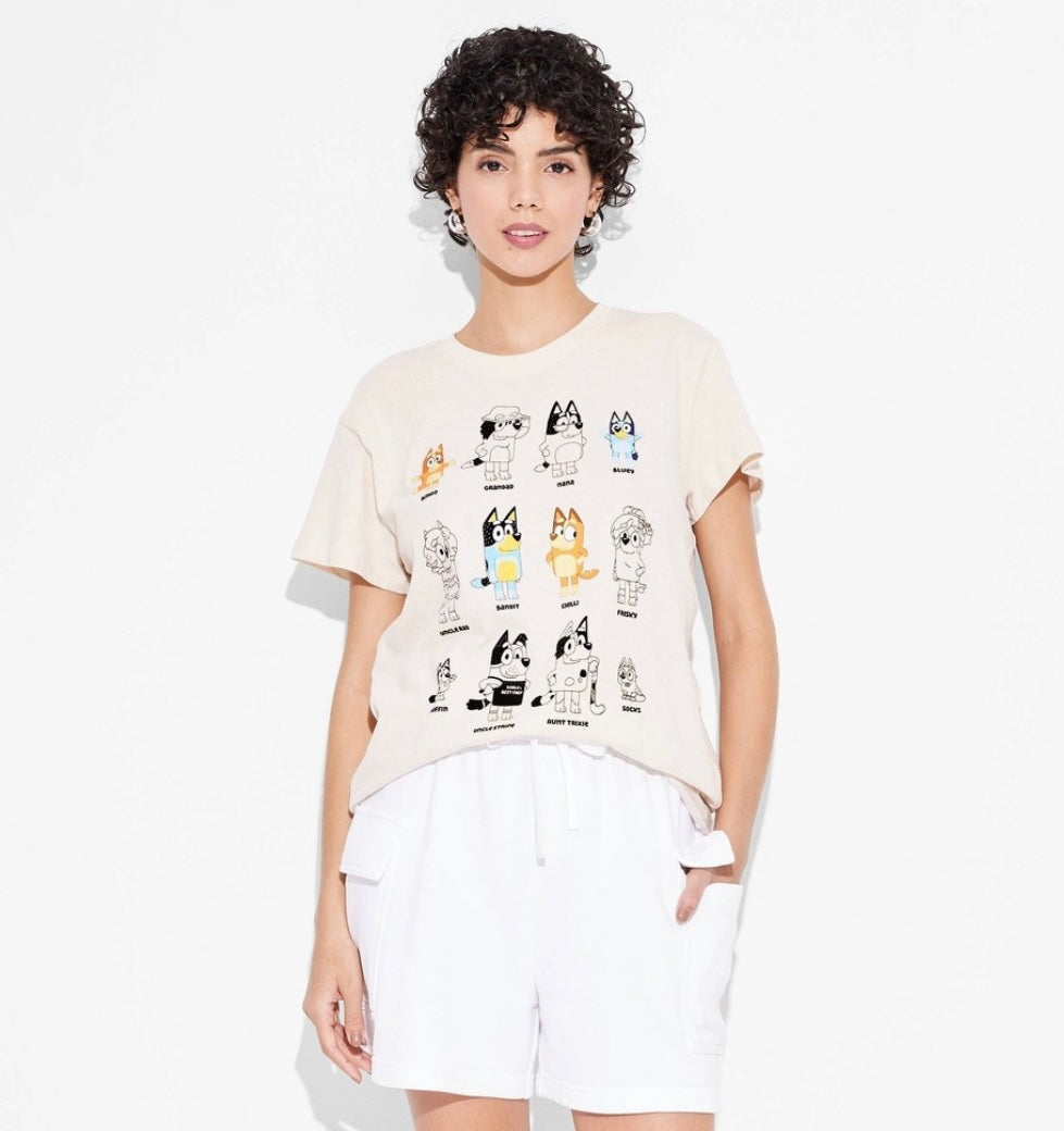 Women's Bluey Grid Short Sleeve Graphic T-Shirt - Tan S