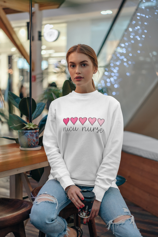 Akron Children's NICU Pink Hearts NICU Nurse Crew Neck