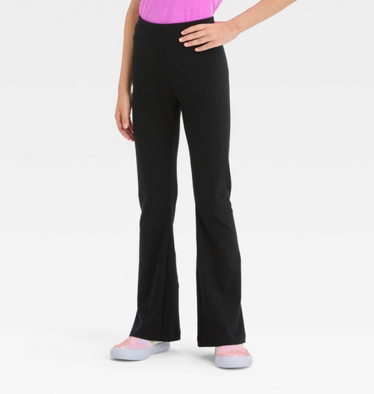 Girls' Flare Leggings - Cat & Jack™ Black XL: High Rise, Elastic Waist, Jersey Fabric