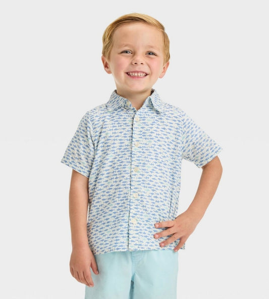 OshKosh B'gosh Toddler Boys' Shark Printed Woven Top - White 4T