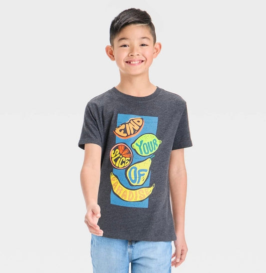 Boys' Short Sleeve 'Slice of Paradise' Graphic T-Shirt - Cat & Jack™ Black S: Crew Neck