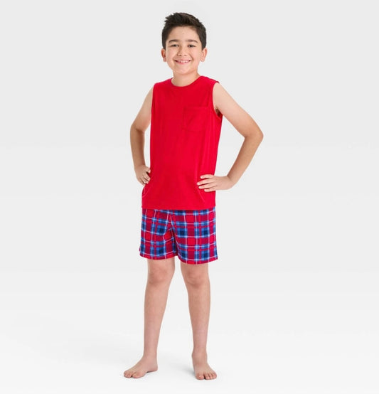 Boys' 2pc Plaid Tank Top and Pajama Set - Cat & Jack™ Red L