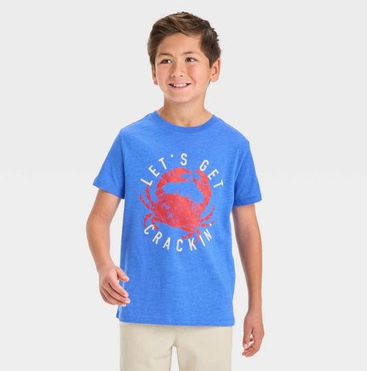 Boys' Short Sleeve 'Lets Get Crackin' Graphic T-Shirt - Cat & Jack™ Blue S: Crew Neck