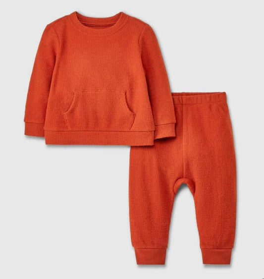Baby Thermal Ribbed Top & Bottom Set - Cat & Jack Rust 0-3M