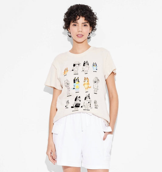 Women's Bluey Grid Short Sleeve Graphic T-Shirt - Tan S