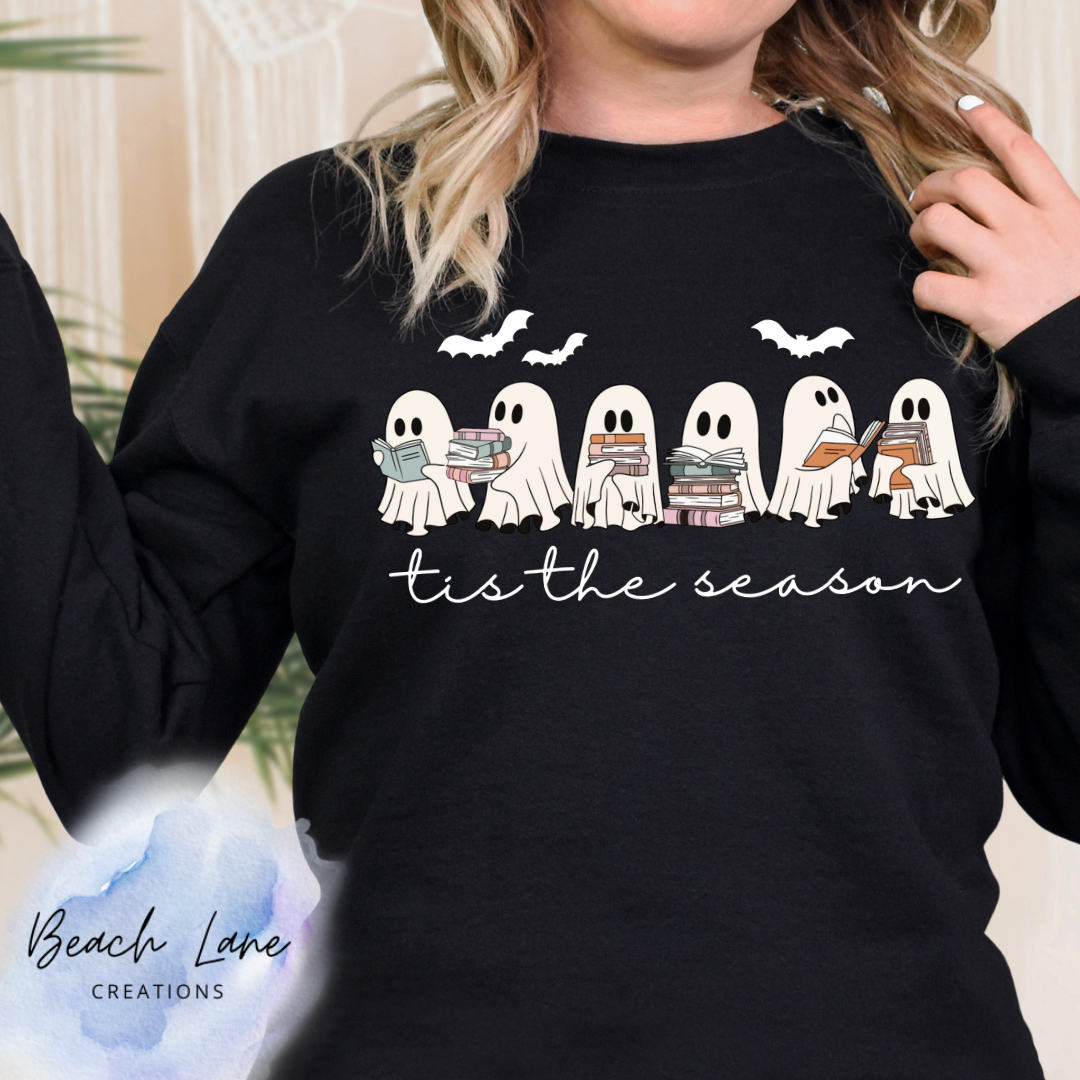 Ghosts Reading Tis the Season Crew Neck