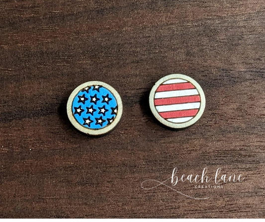 Wooden Stars and Stripes Stud Earrings